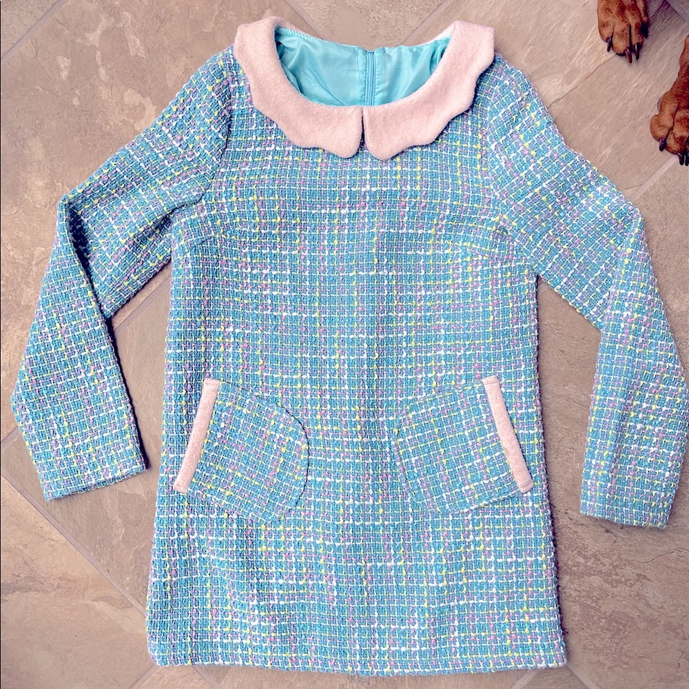 Chicwish NWOT heavy tweed baby blue light blue dress with white collar - Picture 1 of 5